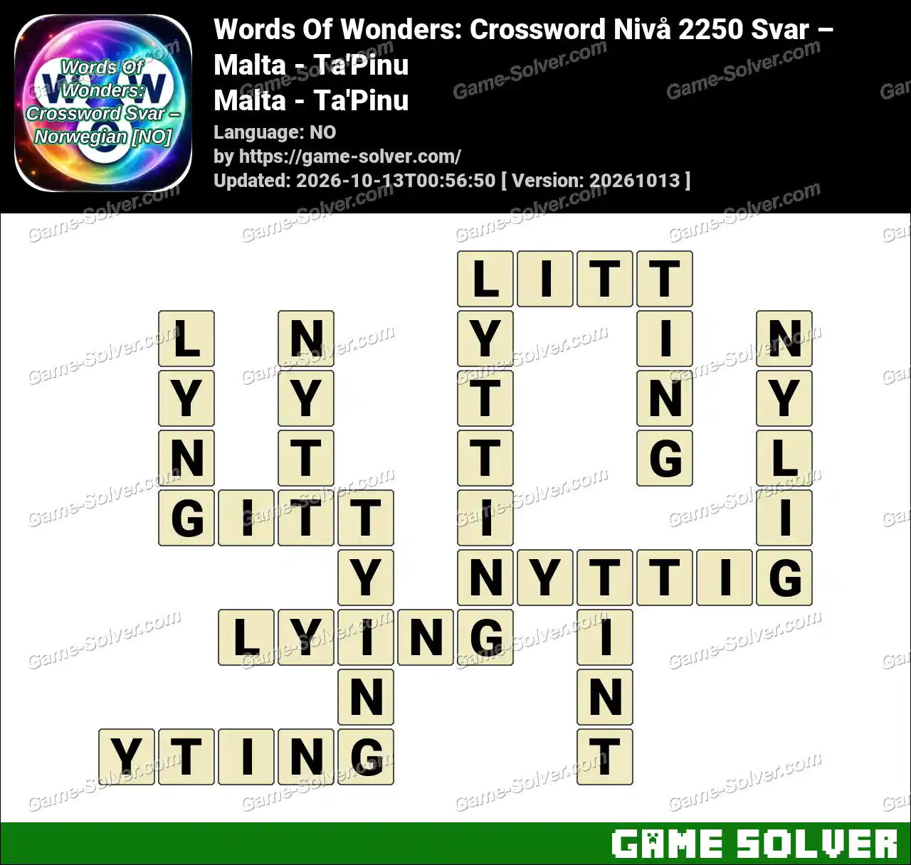 Words Of Wonders: Crossword Nivå 2250 Svar – Malta – Ta’Pinu